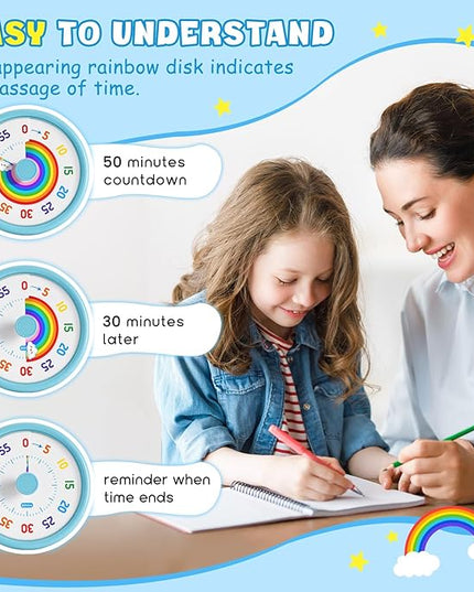 HIPPIH Visual Timer for Kids, 60 Minute Countdown Timers for Classroom Kitchen Office, Rainbow Disk Desk Timer Clock with Silent Operation, Pomodoro Timer Time Management Tools for Toddler ADHD Blue