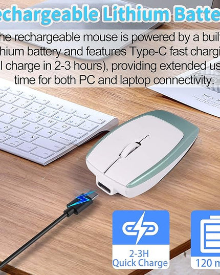 Mini Wireless Bluetooth Mouse, with Card Reader (Up to 2TB) Portable Small Silent Rechargeable Optical Travel Thin Finger Mice, 3 Levels DPI for PC/Smartphone/Laptop/Tablet Student Kids Gift（Green）