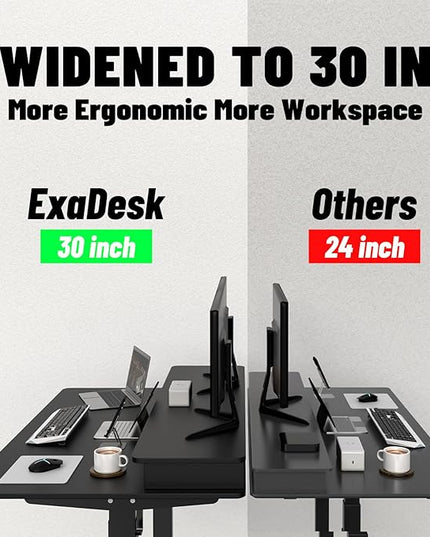 55 * 30 Inches Electric Standing Widened Desk Adjustable Height with 4 Drawers, Double Storage Shelves Stand Up Desk, Home Office Workstation Sit Stand up Desk (Classical Black)
