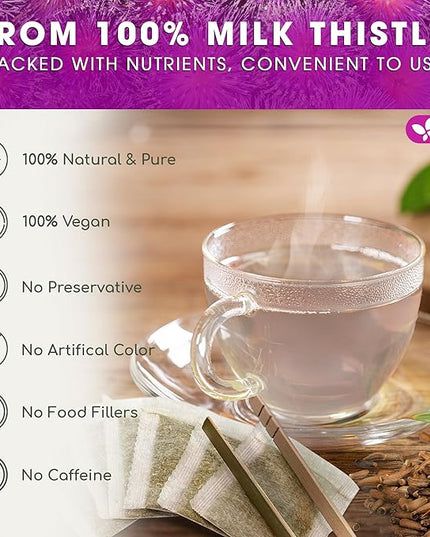 FreshDrinkUS, Premium 135 Milk Thistle Tea Bags, 100% Natural & Pure from Milk Thistle Seeds. Milk Thistle Seed Herbal Tea. Made with Natural Material Tea Bags. No Sugar, No Caffeine, No Gluten, Vegan.
