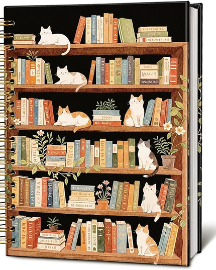 LIANHW Cat Bookshelf Notebook, Books Lover Gifts Notebooks for Note Taking, Reading Journals for Book Lovers, Cute Kitten Bookish Journals for Writing, Book Reader Gifts, 5.5x8.3 Inch
