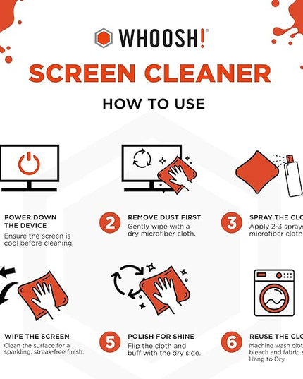 WHOOSH! Screen Shine Duo - Screen Cleaner Spray for iPad, Monitor, Laptop, MacBook - 3.4 oz & 0.3 oz Bottles with 2 Microfiber Cloths - Portable Electronic Cleaning Kit for Travel, Office, and Home