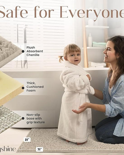 MAYSHINE Plush Shaggy Chenille Bath Mat | Extra Soft, Super Absorbent, Non-Slip Bathroom Rug | Fluffy Microfiber, Area Rug Sets for Bathroom Floor, Kitchen, Living Room | 71"x31" | Beige