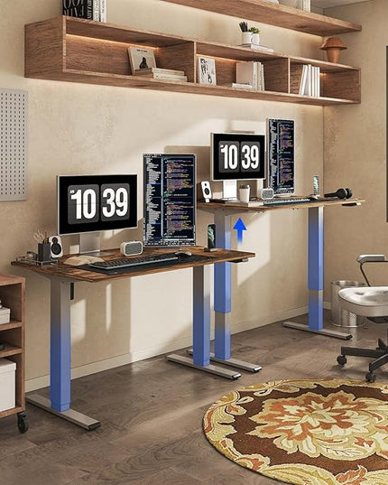 FLEXISPOT EN1 One-Piece Standing Desk 55 x 28 Inches Height Adjustable Electric Desk (Silver Frame + Rustic Top, 2 Packages)