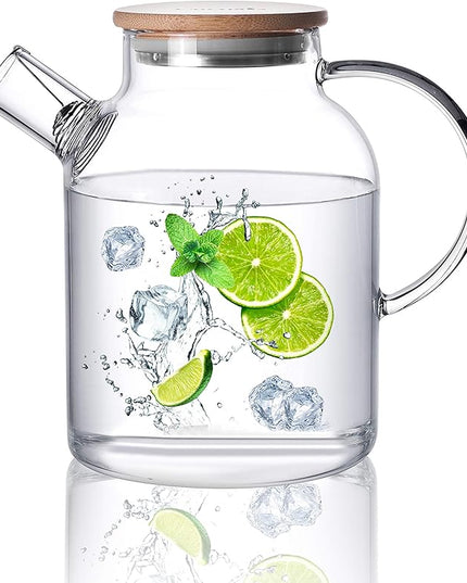 CnGlass Glass Teapot Stovetop Safe,50.7oz Clear Glass Pitcher with Removable Filter Spout for Loose Leaf and Blooming Teabag