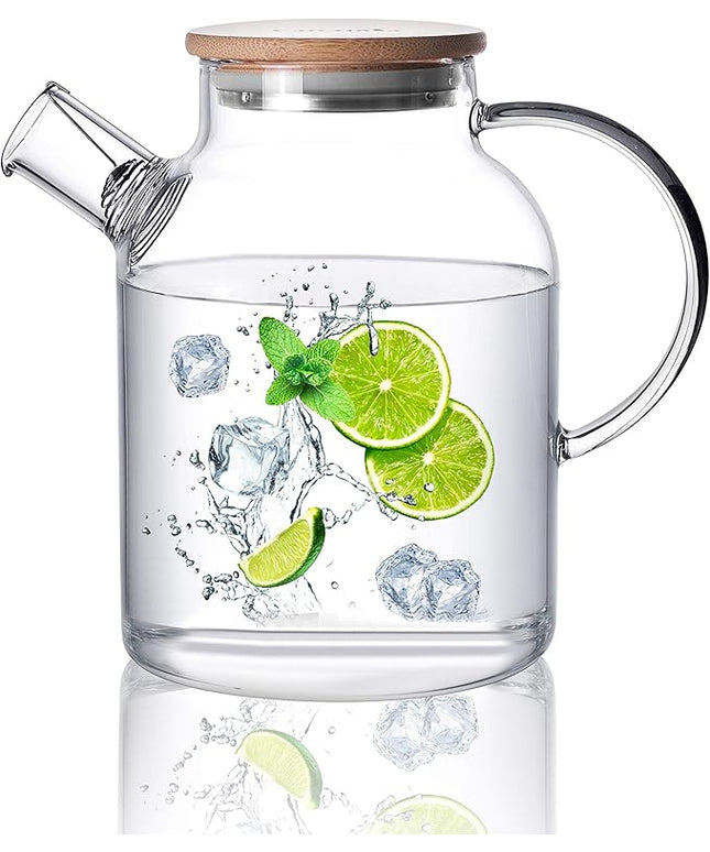 CnGlass Glass Teapot Stovetop Safe,50.7oz Clear Glass Pitcher with Removable Filter Spout for Loose Leaf and Blooming Teabag