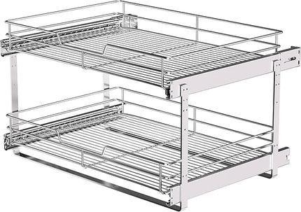JOWBOOW (23" W x 22" D Cabinet Pull Out Shelves, 2-Tier | Heavy Duty Kitchen Pull Out Shelves for Wide Cabinets, 22 Inch Deep Sliding Cabinet Organizer