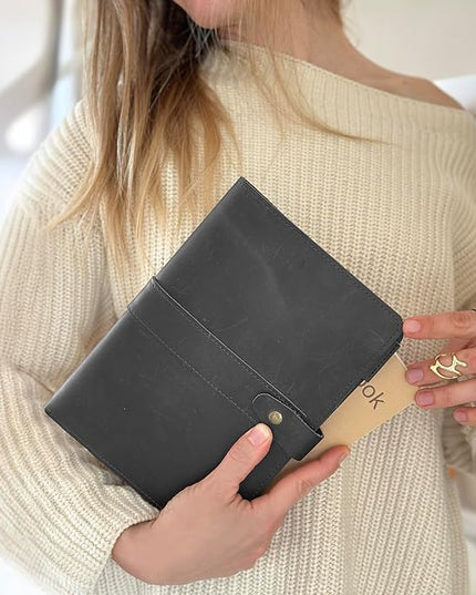 le vent 5X8 Leather Notebook Refillable | 200+200 Lined and Blank Pages | Hardcover Journal for Men & Women, Matte Black