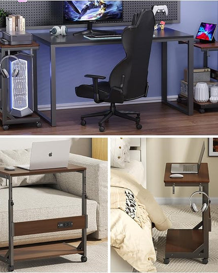 Height Adjustable Computer Tower Stand with Charge Station and USB Charging Port, 2-Tier ATX-Case Cart, Under Desk Mobile PC Stand, CPU Holder Cart with Locking Caster Wheels for Fits Most PC