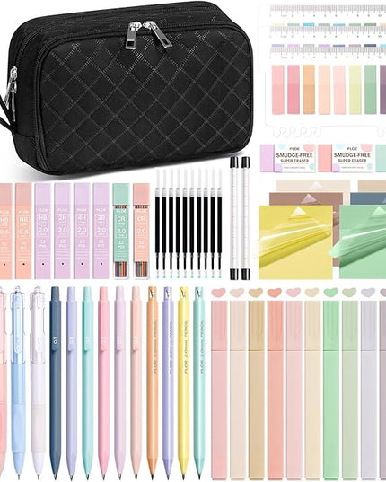 62PCS Aesthetic School Supplies with Cute Pencil Case, Pastel Highlighters Black Ink Gel Pens Mechanical Pencils Kit, Back to School Supplies College Essentials Preppy Stationary Set for Student Girls