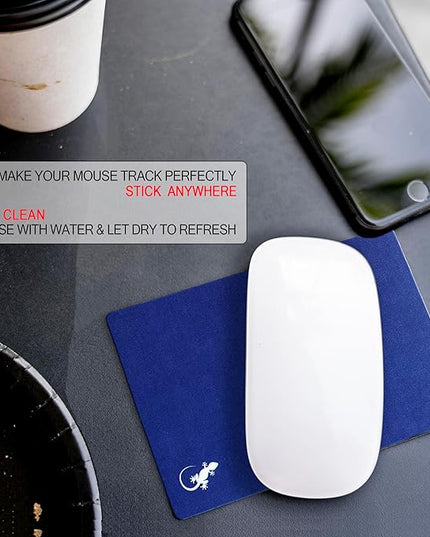 Mouse Pad Adhesive Bottom - Sticks to Any Surface - Portable - Webcam Covers and Screen Cleaner Included (2 Pack - Blue and Navy)