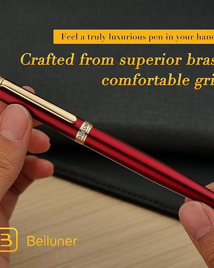 BEILUNER Red Fountain Pen,Stunning Luxury Pens with 24K Gold Finish, Gorgeous 24K Gilded Nib(Medium), Fancy Pen Gift for Men&Women -Ink Converter-Elegant,Professional,Office,Nice Pen for Writing