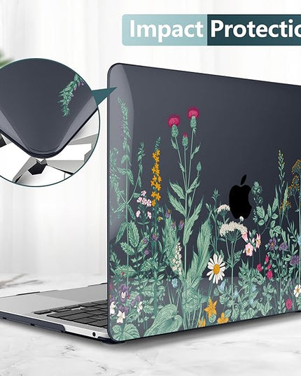 DONGKE Compatible with MacBook Pro 13 inch Case 2024 2023-2020 Release A2338 M2/M1 A2251 A2289 with Retina Display & Touch ID, Plastic Hard Shell & Keyboard Cover & Screen Film - Beautiful Wildflowers