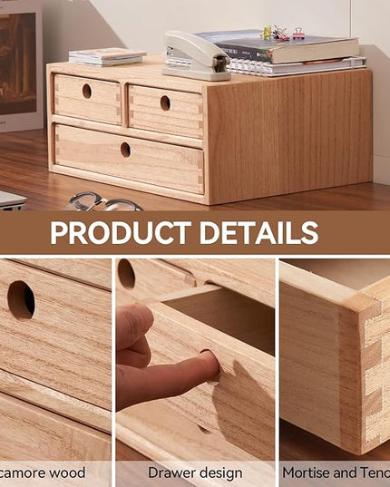 Kirigen Natural Wooden Desktop Organizer - Office Supplies Filing Tidy Storage Shelf - Storage Cabinet/Jewelry Organizer with 3 Drawers (NA, 2-Layer &3 Drawers)