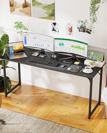 PayLessHere | 63 Inch Computer Desk | Black | Office Desk with Metal Frame, Adjustable Feet | Water-Resistant, Scratchproof Surface | Sturdy Writing Table for Home Office or Study | Pack of 1