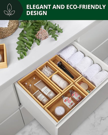 ROYAL CRAFT WOOD 5-Piece Bamboo Drawer Organizer Set – Multi-Use Storage Trays for Kitchen, Bathroom, Office, Makeup, Jewelry & More – Junk Drawer Tray, Utensil Holder, Storage Box & Bin Set (5 Boxes)
