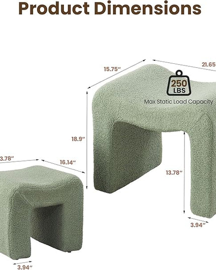 Ottoman Set of 2 Vanity Stool Chair Seating Backless Modern Foot Rest Teddy Velvet Small Footstool Ottoman for Makeup Room Living Room Bedroom Entryway,(2-in-1) Green