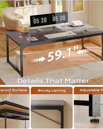 PRAISUN 63 X 29.5 Inch Computer Desk with Deeper Desktop, Gaming Office Writing Work Desk for Home Office, Study, Bedroom, Work from Home, Metal Frame, Grey