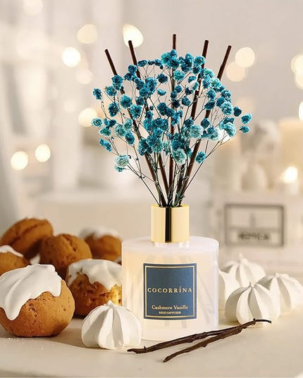Cocorrína Premium Reed Diffuser Set with Preserved Baby's Breath, Cashmere Vanilla | 6.7 fl oz Reed Diffuser for Bedroom Bathroom Home Décor