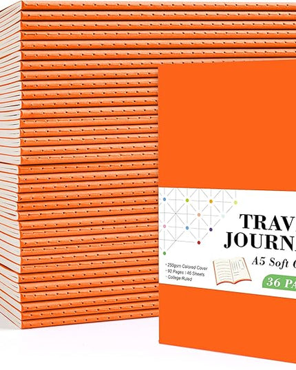 feela 36 Pack Soft Cover Journal Bulk, Lined Blank Travel Journal for Women Men Writing, Notebooks College Ruled for Work, Note Taking Notebook School Business Supplies, 8.2” x 5.5”, A5, Orange