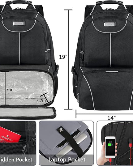 VECKUSON Lunch Bag Backpack, Insulated Cooler Lunch Box Backpack, Extra Large Travel Laptop Backpack TSA Friendly RFID Computer College bag with USB Port for Women Men Fits 17.3 Inch Laptop