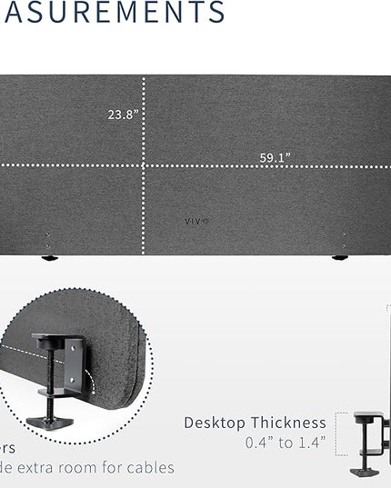 VIVO Clamp-on/Screw-on 60 x 24 inch Privacy Panel, Sound Absorbing Cubicle Desk Divider, Acoustic Partition, Dark Gray, PP-1-V060D