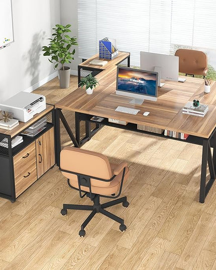 Tribesigns 63" Executive Desk with Reversible File Cabinet, Large L-Shaped Office Desk with Drawers, Business Furniture Workstation for Home Office