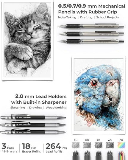 Four Candies 45 PCS School Supplies with Pen Case, 12 Pastel Highlighters, 6 Black Ink Gel Pens, 6 Mechanical Pencils Set for Students Stationary College Essentials (Black)
