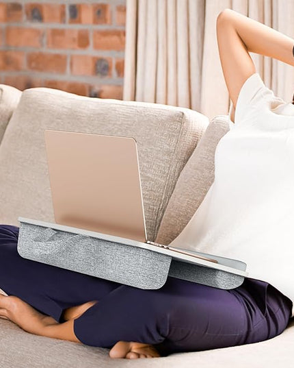 Besign LT08 Laptop Stand, Portable Lap Desk with Pillow Cushion, Fits up to 14 inch Laptop, with Anti-Slip Strip for Desk, Sofa & Bed, White and Gray