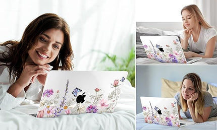 DONGKE for M4 MacBook Air 13.6 Inch Case 2025 2024 2023 2022 Model A3240 A3113 A2681 M3 M2 Chip, Plastic Hard Shell Case Cover with Touch ID for MacBook Air 13 Inch M4 - Butterfly Floral