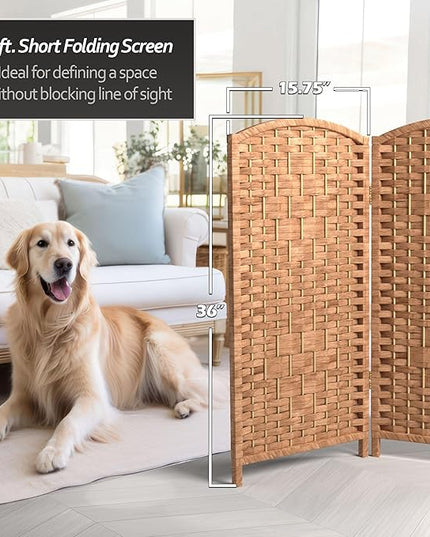 Red Lantern 3 ft. Short Diamond Weave Fiber Folding Screen - Natural - 4 Panel