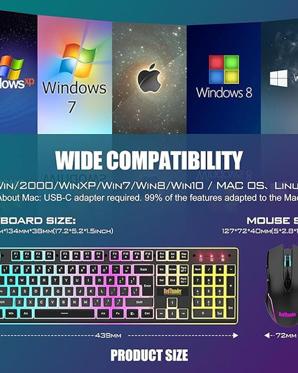 RedThunder K10 Wireless Gaming Keyboard and Mouse Combo, RGB Backlit Rechargeable 3800mAh Battery, Mechanical Feel Anti-ghosting Keyboard with Pudding Keycaps + 7D 3200DPI Mice for PC Gamer (Black)