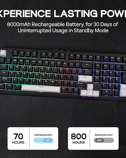 EPOMAKER TH99 Tri-Mode Wireless Mechanical Keyboard with 8000mAh Battery, Hot Swappable Custom RGB Gaming Keyboard with Numpad, Gasket Creamy for PC/Mac/Office (Black, Sea Salt Silent)
