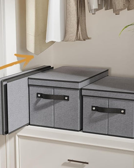 Storage Bin with Lid, Storage Box for Shoes Towels Books, Fabric Closet Organizer with Handles, Gray, 16.5 x 11.8 x 10.2 Inch, 1-Pack