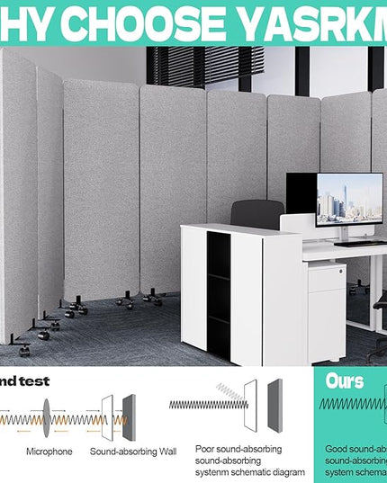 Soundproof Room Divider W/Wheels, 66in Office Dividers for Sound Proofing & Reducing, Sound Proof Dividers for Office Partitions Portable Acoustic Wall Divider (Cool Grey, 4 Panel-95''Wide)