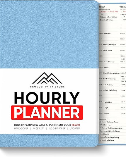 Hourly Planner & Appointment Book (8.5” x 11”) - Premium Hourly Planner with Daily Schedule & 30-Minute Time Slots for Better Time Management by PRODUCTIVITY STORE (A4, Blue)