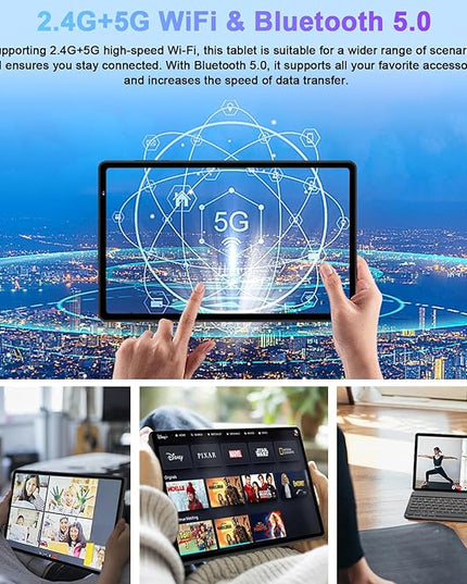 2025 Tablet, 10 Inch Android Tablet 20GB RAM+128GB ROM+1TB Expand, Octa-Core Android 14 Tablets with Keyboard, Mouse, HD IPS Touchscreen, 6000mAh, BT 5.0, WiFi 6, Widevine L1, Split Screen -Blue