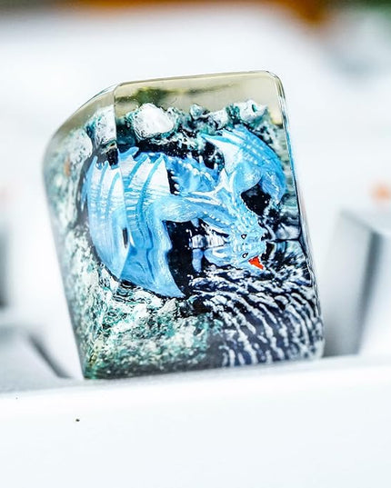 Ice Dragon Artisan Keycap R1 SA Profile Custom Fantasy Dragon Keycaps 1U ESC Handmade Gaming Resin Key Cap Cherry MX Switch Compatible Mechanical Keyboard Gift for Dragon Lover