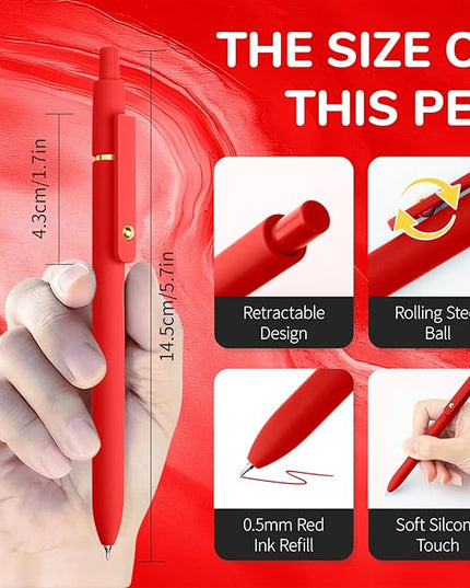 UIXJODO Red Pens, 6 Pcs Red Ink Pens Fine Point Smooth Writing Pens, 0.5mm Colored Ink Gel Pens for Journaling Note Taking, School Supplies Gifts for Women (6 Pcs Gold Red - Red Ink)