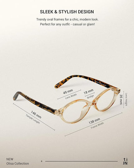 TIJN Olisa Blue Light Blocking Glasses for Women Men,Oval Glasses Frame Bluelight Glasses for Gaming/Computer/Screen