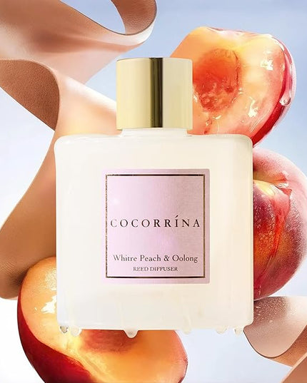 Cocorrína Reed Diffuser Sets - 6.7 oz. White Peach& Oolong Scented Diffuser with 8 Sticks Home Fragrance Reed Diffuser for Bathroom Shelf Decor