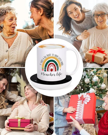 LiqCool Teacher Gifts for Women, Coffee Mug Warmer & It Takes a Big Heart Coffee Mug, Best Teacher Christmas Gifts, Teacher Appreciation Gifts for Daycare/Preschool/Retirement/End of Year(11 Oz)