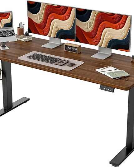 TIQLAB Electric Standing Desk, Adjustable Height Stand up Desk, 63 * 24 Inches Sit Stand Home Office Table with Splice Board, Black Walnut