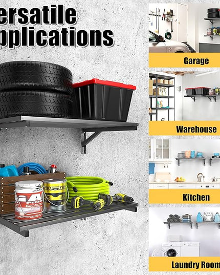 Ultrawall Heavy Duty Garage Wall Shelves, 2 x 3 ft Wall Mounted Storage Shelves, Holds Up to 800Lbs, 2Pack, Black