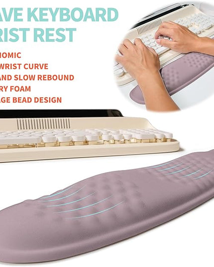 2-in-1 Ergonomic Set, Wave Rise Keyboard Wrist Rest and Massage Bulge Slope Mouse Pad Wrist Support, Cushion Memory Foam Integrated to Relieve Wrist Pain, Purple