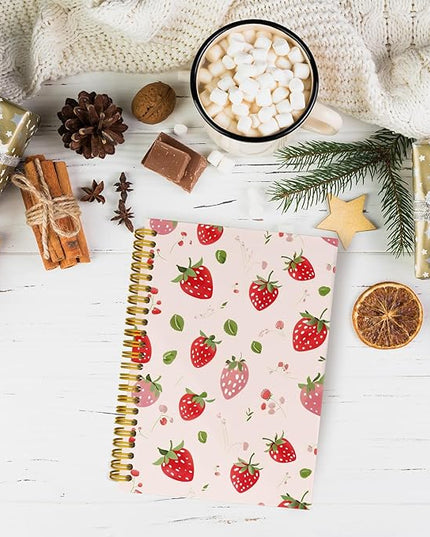 JKMBN Cute Strawberry Journaling Notebooks, Preppy Pink Spiral Notebook, Pink Office Supplies, Cute Notebooks for Women Girls, Hardcover Spiral Notebooks College Ruled 5.5 x 8.3