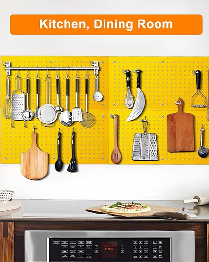 Metal Peg Board Panels for Workbench, Shop, Shed Modular Peg Board Organizer Board Kit, pegboard Wall Organizer(4 Pack, Yellow)