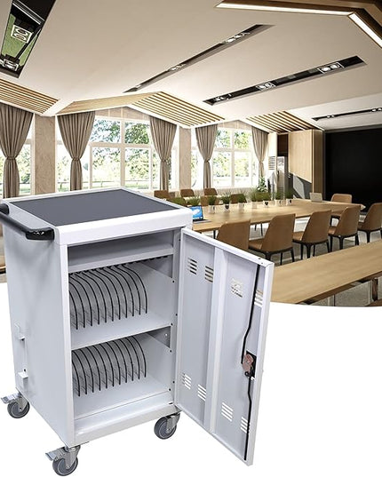 Laptop Charging Cabinets, Mobile Charging Carts and Cabinets, Holds Up to 32 Units, with Power Cord Management, Fits Screen Sizes Up to 16.3", Fits Chromebooks, Laptops, Fits School, Business, White
