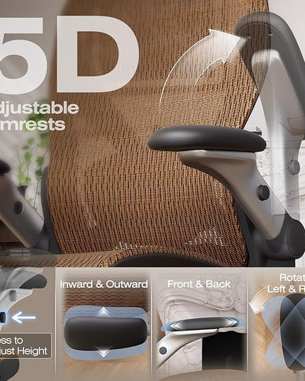 ELABEST X100 Ergonomic Office Chair with Footrest, Big and Tall Home Desk Chair with 5D Flip-Up Arms, Adjustable 3D Lumbar Support,High Back Rolling Computer Chair, Swivel Mesh Chairs