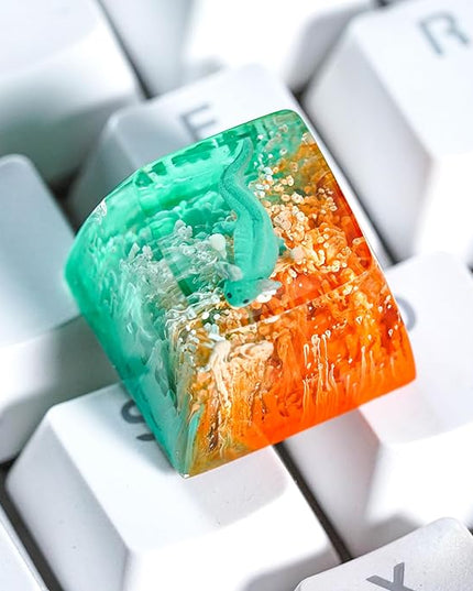 Green Axolotl Artisan Keycap Orange Green Ocean Coral R1 SA Profile Custom Animal Axolotl Keycap 1U ESC Handmade Resin Compatible with Cherry MX Mechanical Keyboard for Axolotl Lover